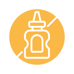 Line drawing of a glue bottle with a diagonal line across it.