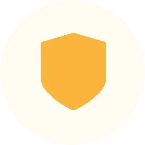 Yellow shield icon on a white circular background.