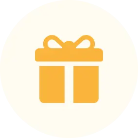 Yellow gift box icon with a bow on a white background.