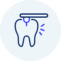 Illustration of a tooth with a dental tool above it.