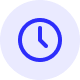 Blue circle with a clock icon inside.