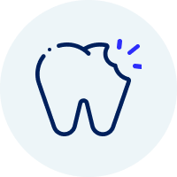 Outline of a tooth with a bite mark and sparkles.