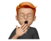 Emoji of a person with red hair yawning.