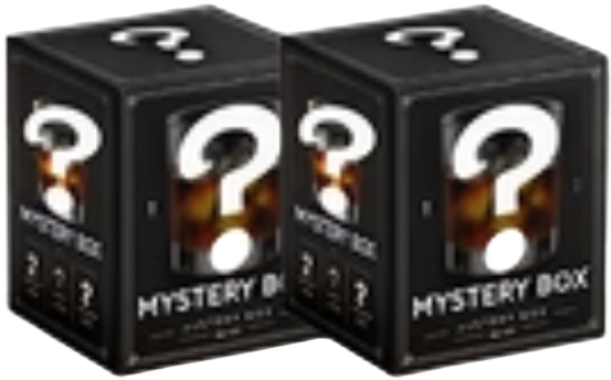 Two black mystery boxes with large question marks.