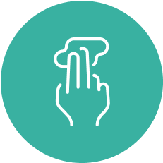 Icon of a hand with two fingers and a cloud on a teal background.