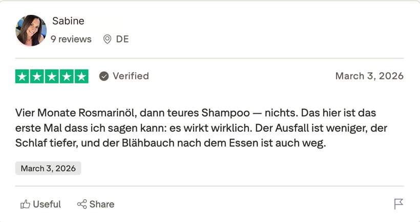 Trustpilot-Bewertung von Sabine, 5 Sterne