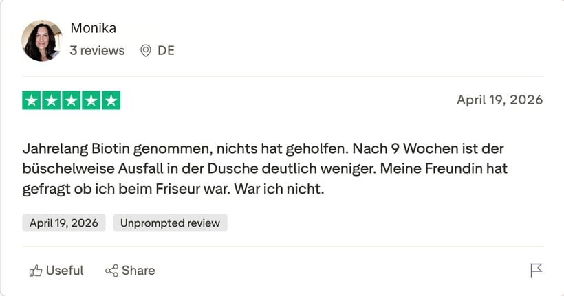 Trustpilot-Bewertung von Monika, 5 Sterne