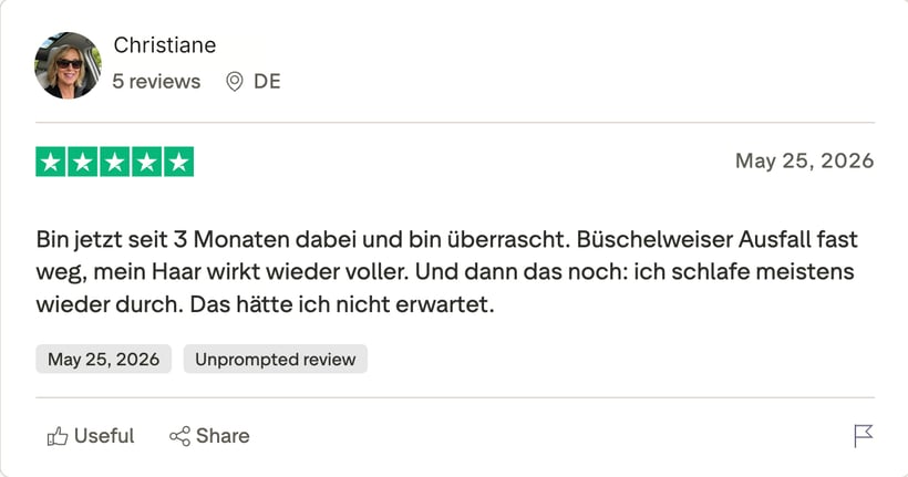 Trustpilot-Bewertung von Christiane, 5 Sterne
