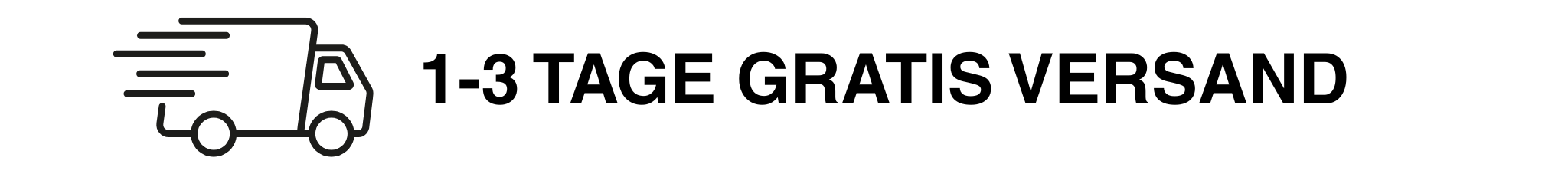 Icon of a delivery truck with text '1-3 Tage Gratis Versand'.