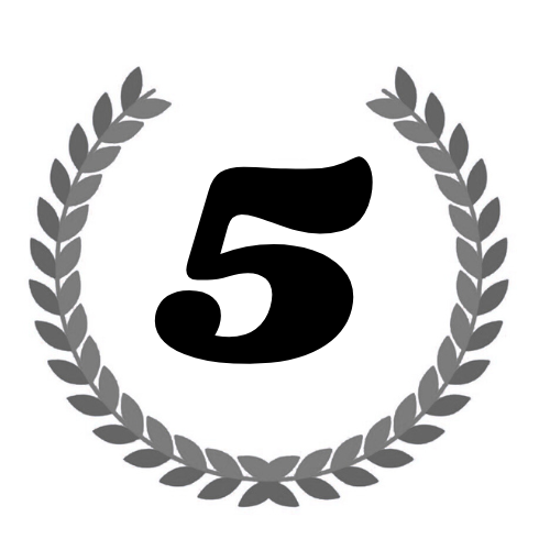Number 5 surrounded by a laurel wreath.
