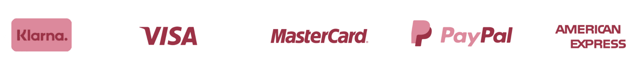 Logos of Klarna, Visa, MasterCard, PayPal, and American Express.