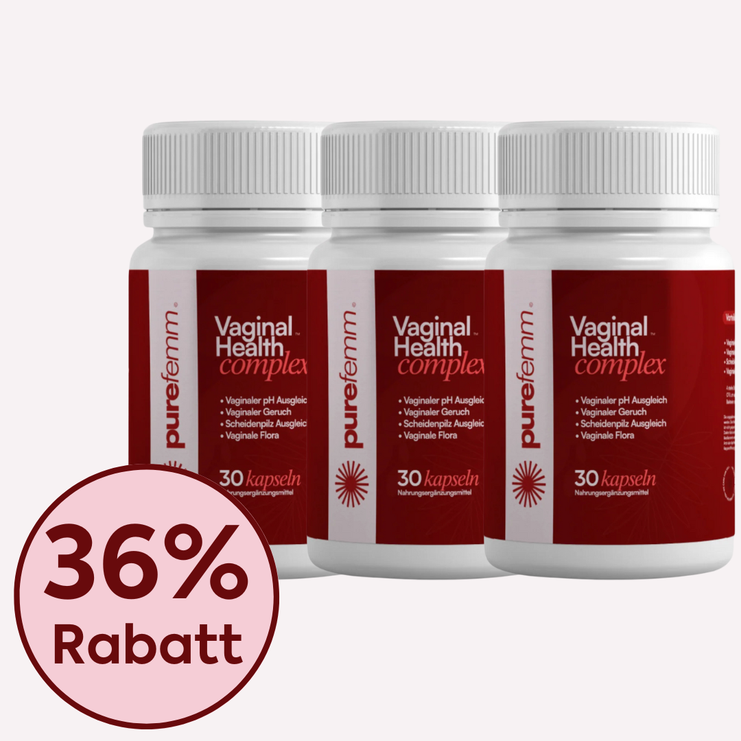 Three bottles of vaginal health supplements with a 36% discount badge.