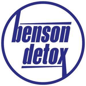 The blue and white logo for Benson Detox.
