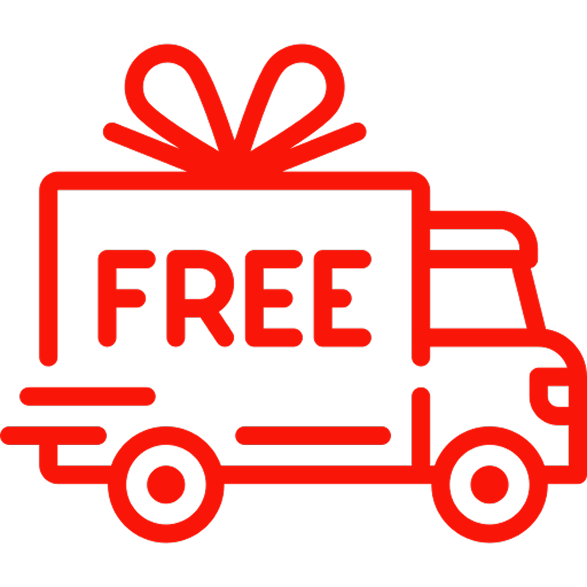 Red truck icon with the word 'FREE' and a gift box on top.