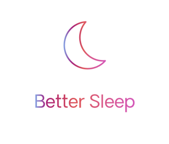 Gradient crescent moon above the text 'Better Sleep' on a white background.