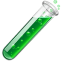 Illustration of a test tube with green liquid and bubbles.