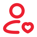 Simple red outline of a person with a heart.
