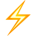 A bright yellow lightning bolt on a transparent background.