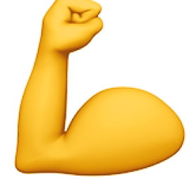 Yellow flexed bicep emoji on a white background.