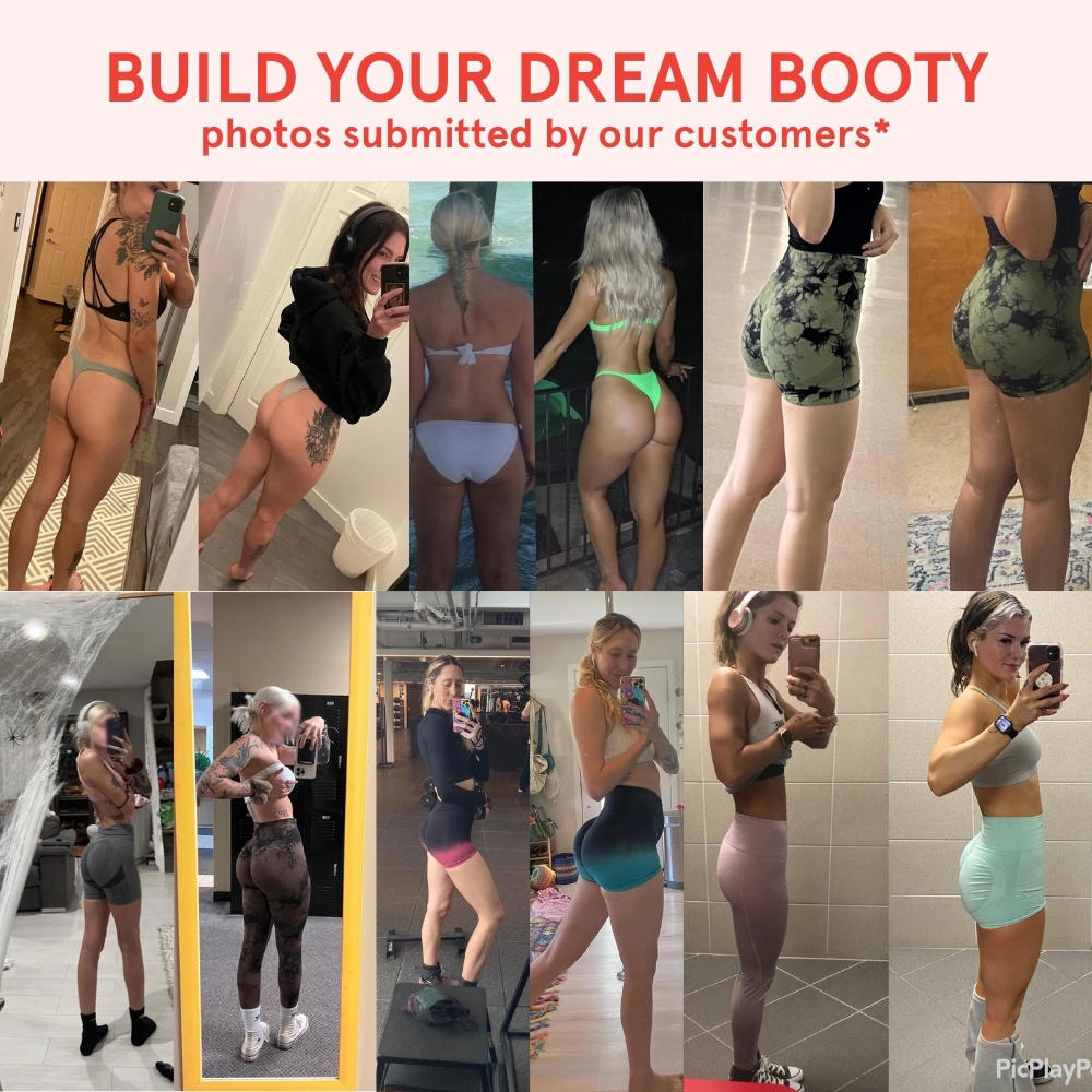 Collage of showcased fitness transformations, featuring various people in workout or swimwear.