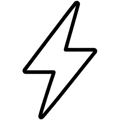 A simple black outline icon of a lightning bolt on a white background.
