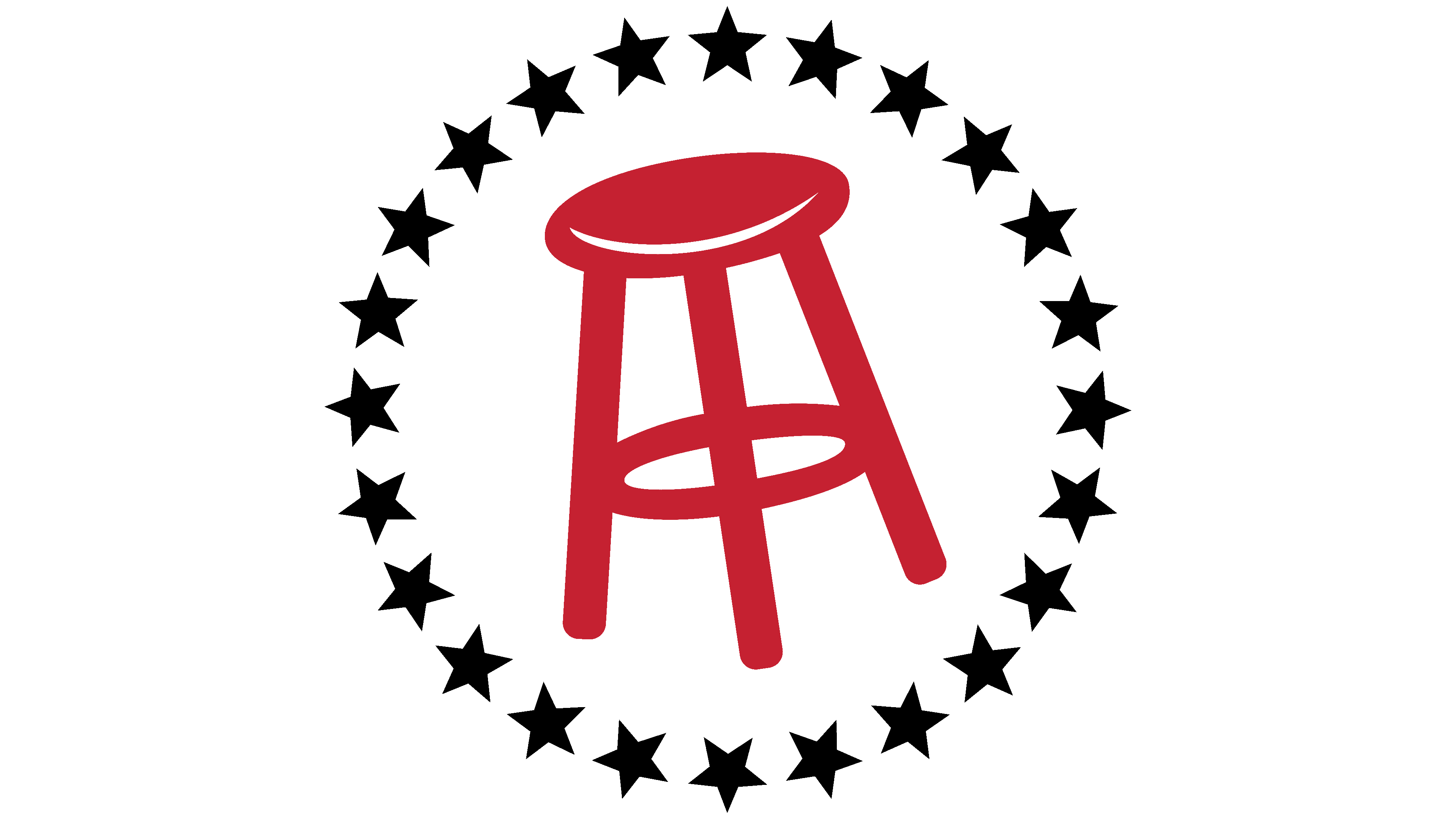 Red stool surrounded by black stars in a circular pattern.