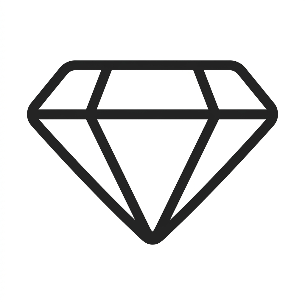 A black line art icon of a faceted diamond on a white background.
