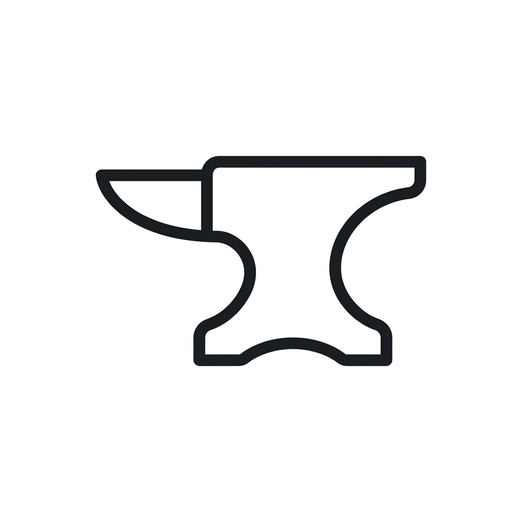 A simple black line drawing of an anvil on a white background.