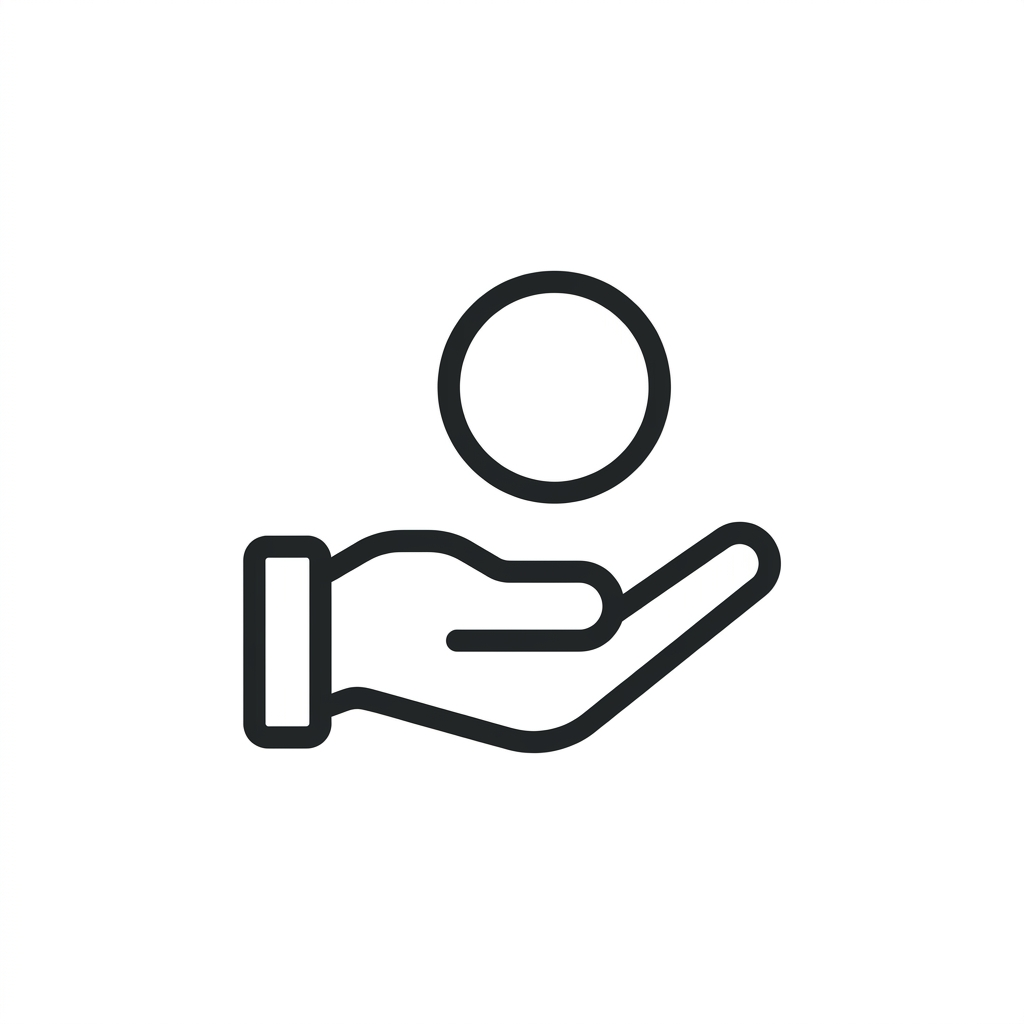 A black line icon of an open hand with a circle floating above it.