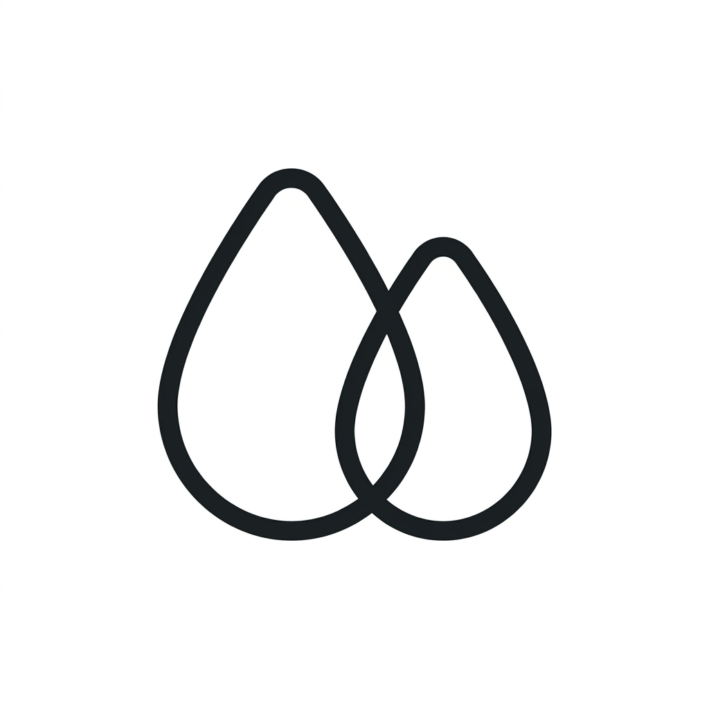 A black line icon of two overlapping teardrop or droplet shapes on a white background.