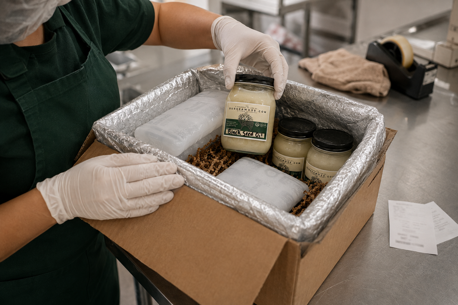Fresh jars being cold packed for shipping