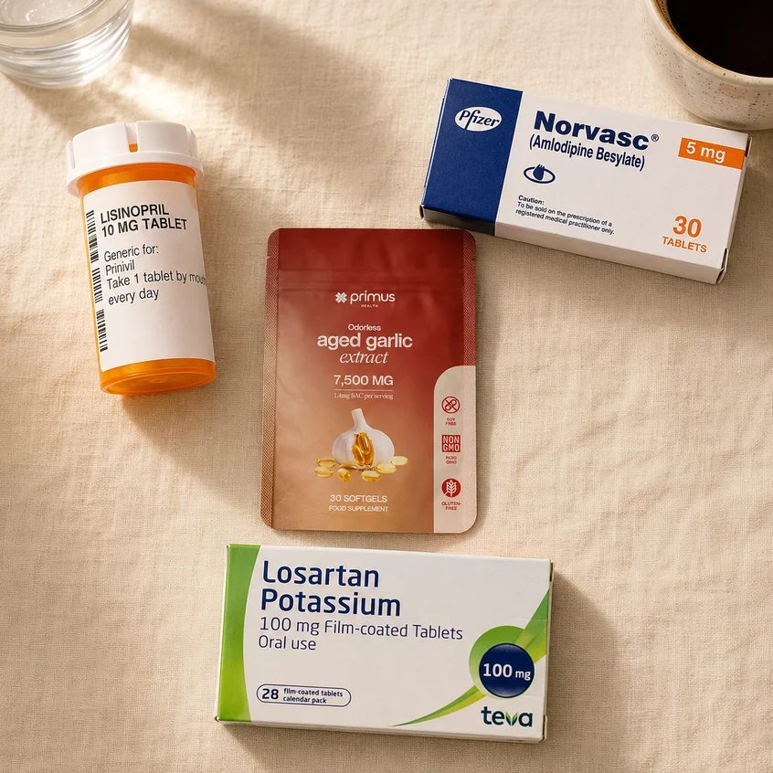 A bottle of beetroot dietary supplement with capsules, powder, and fresh beets on a countertop.