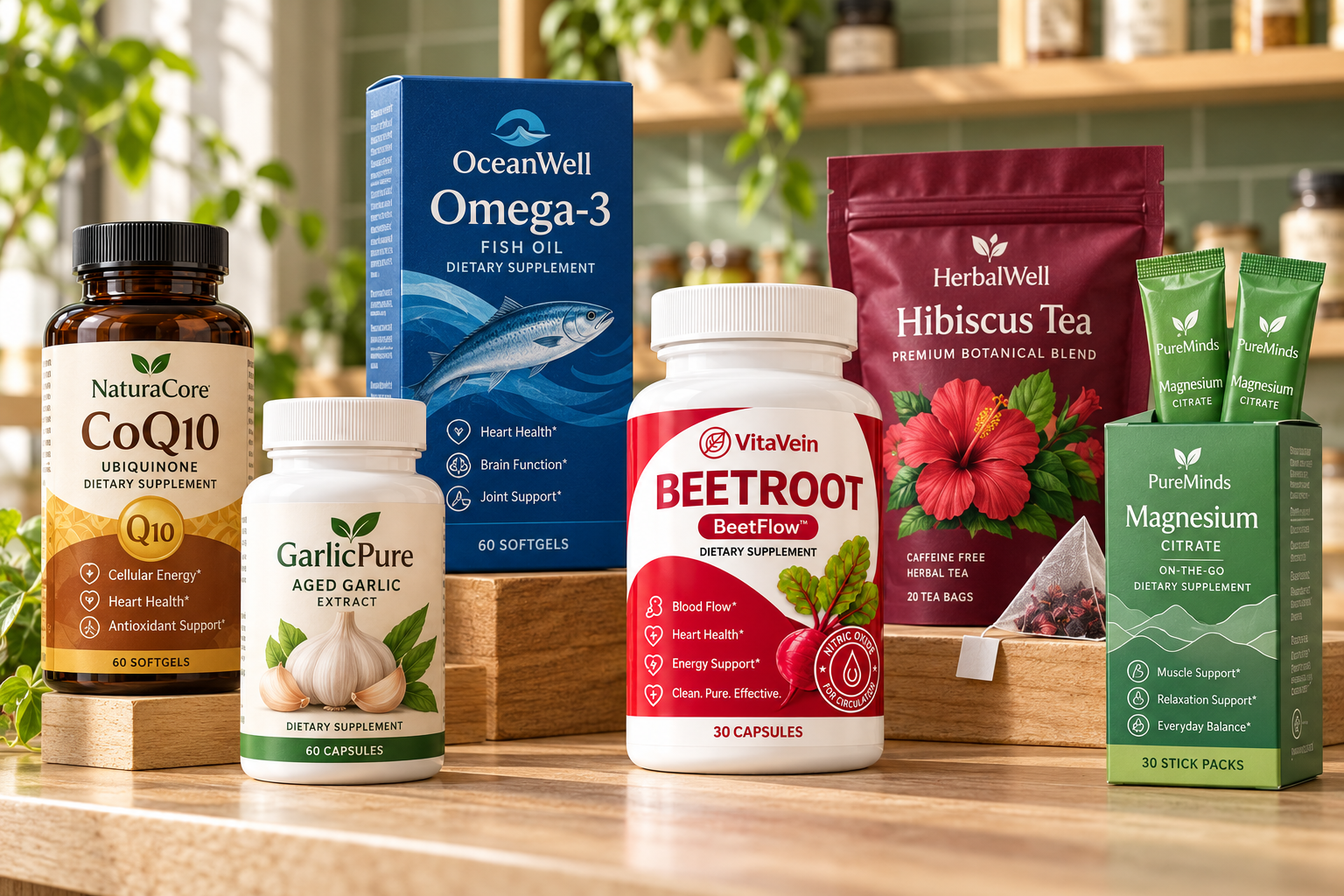 VitaVein Beetroot capsules displayed among other supplements