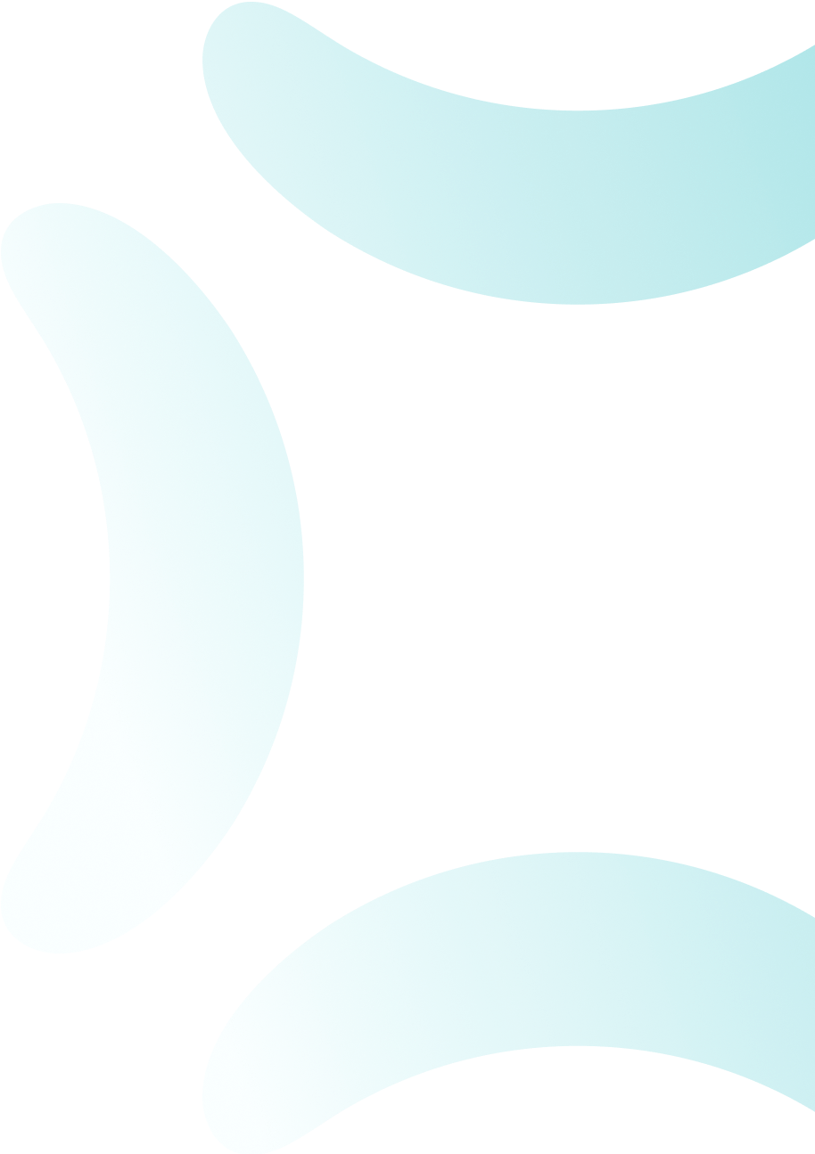 Abstract design with curved turquoise shapes on a black background.