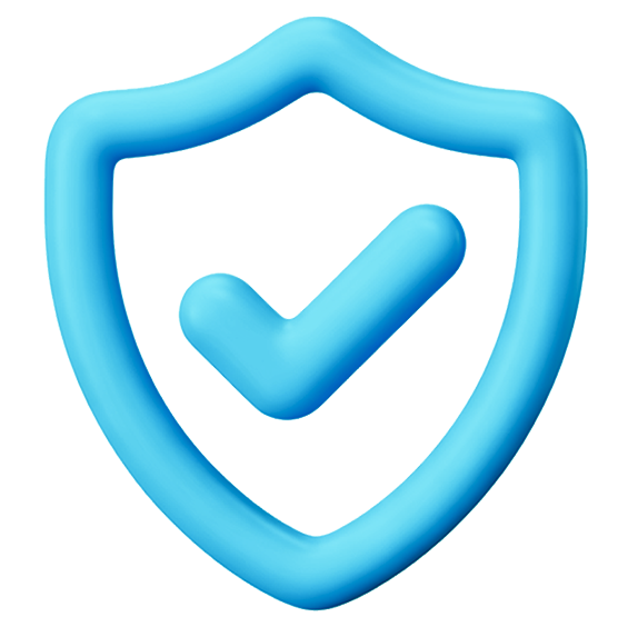 Blue shield with a checkmark inside, symbolizing security or protection.