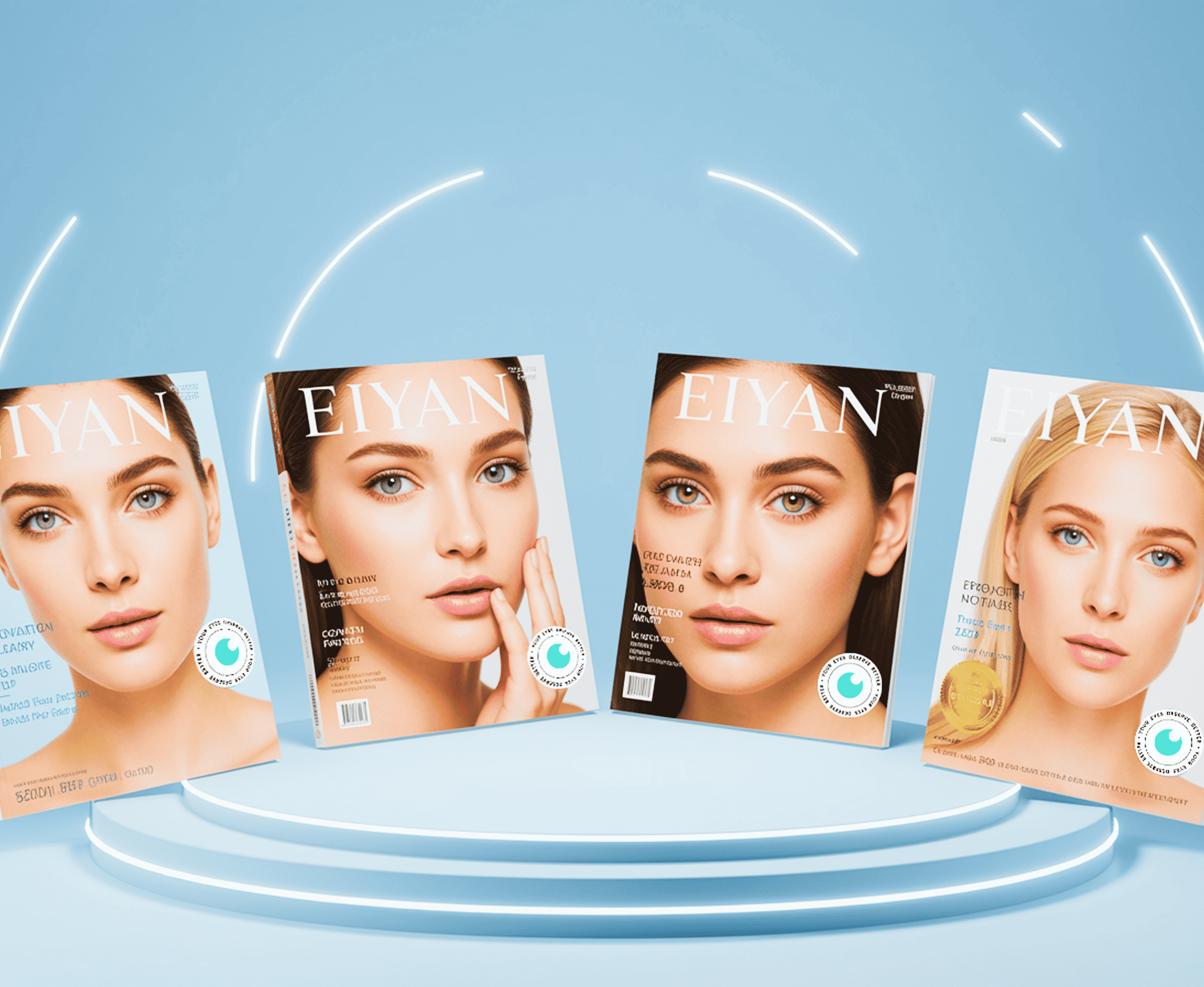 Four Eiyan magazine covers displayed on a blue background.