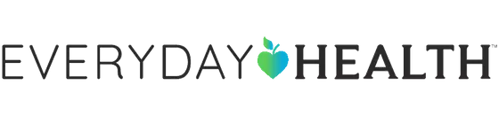 The Everyday Health logo, featuring a green and blue heart-shaped apple on a green background.