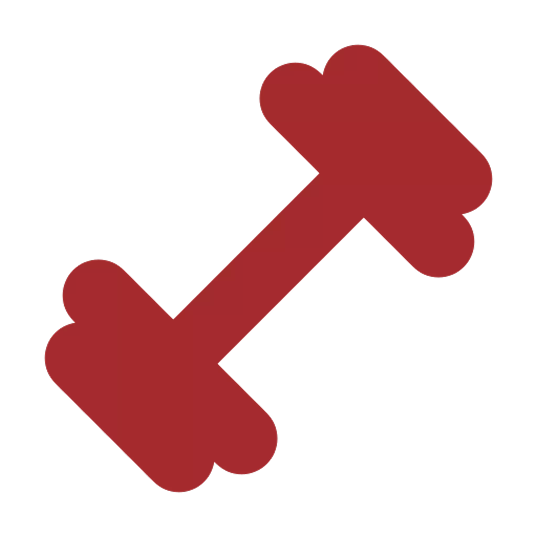A simple red icon of a dumbbell on a white background.