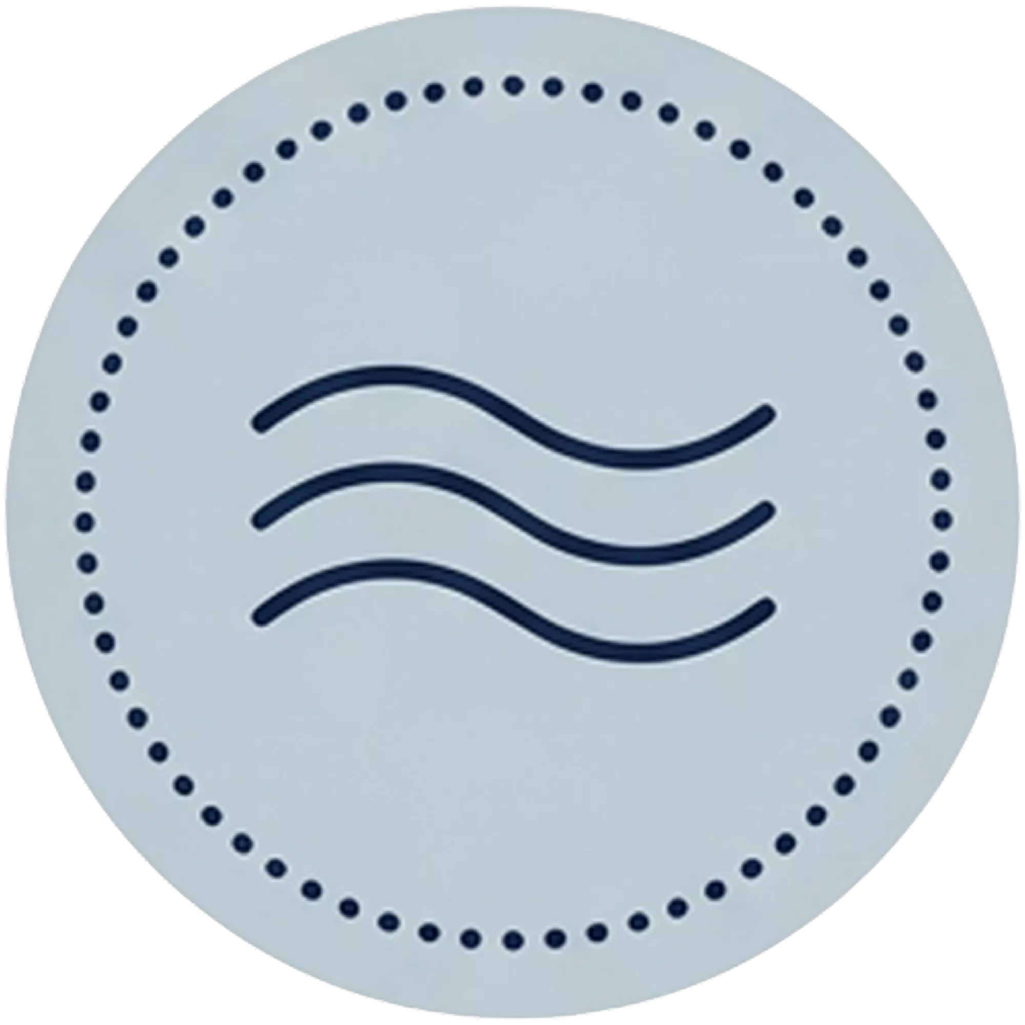A circular icon with three wavy lines in the center, enclosed by a dotted border.