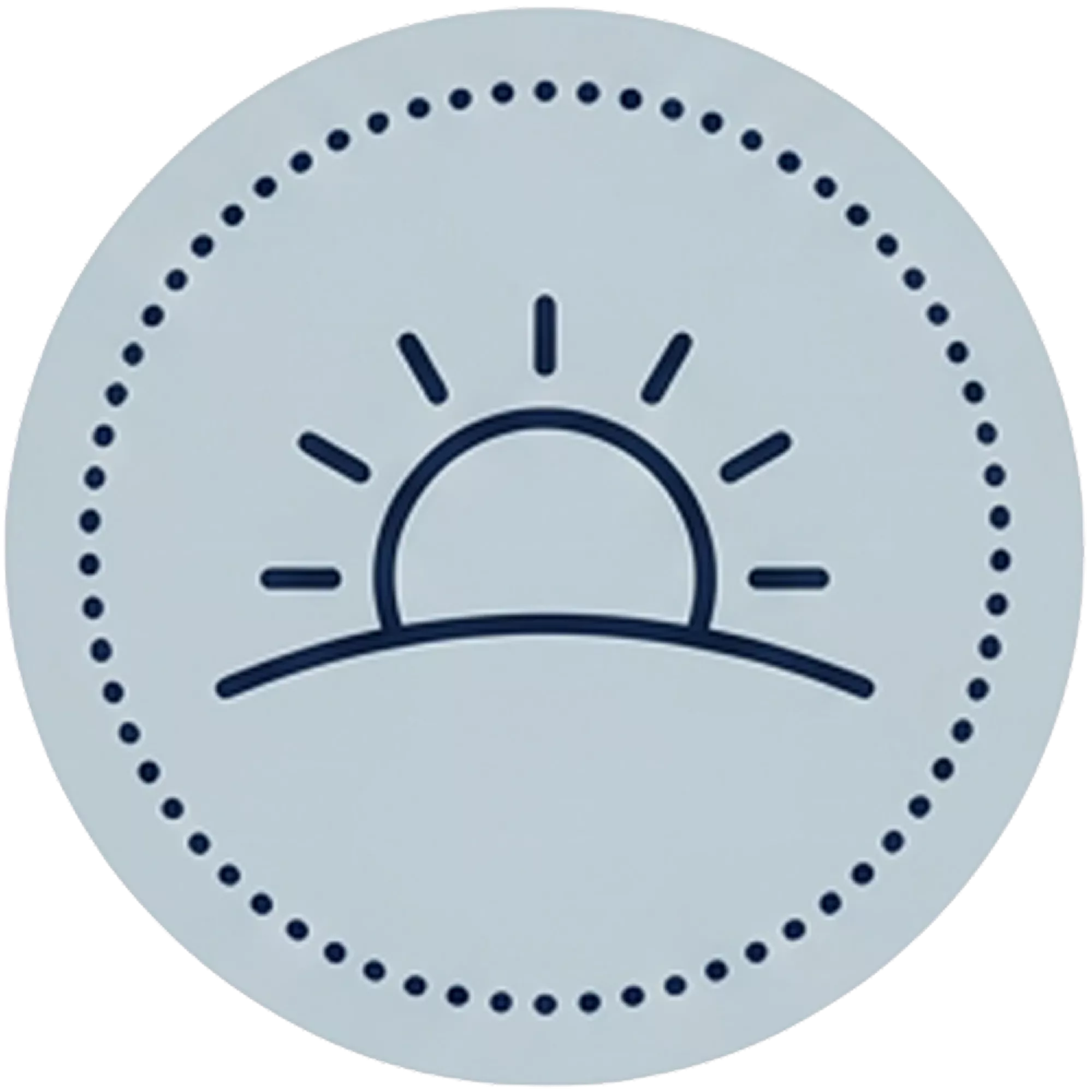 A circular icon with a dotted border, showing a stylized sunrise over a horizon.