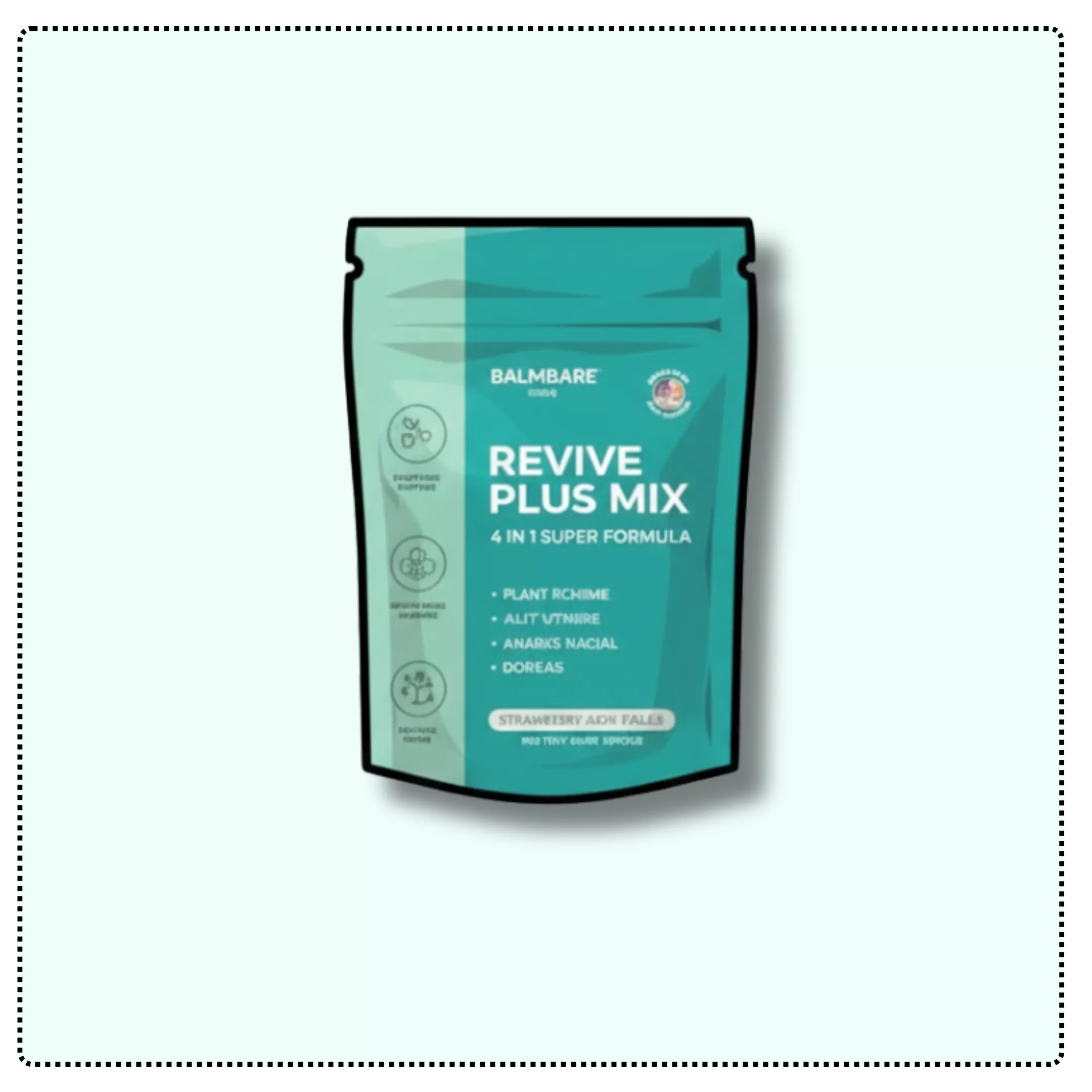 Teal packaging of Balmbare's Revive Plus Mix with white text and graphics.