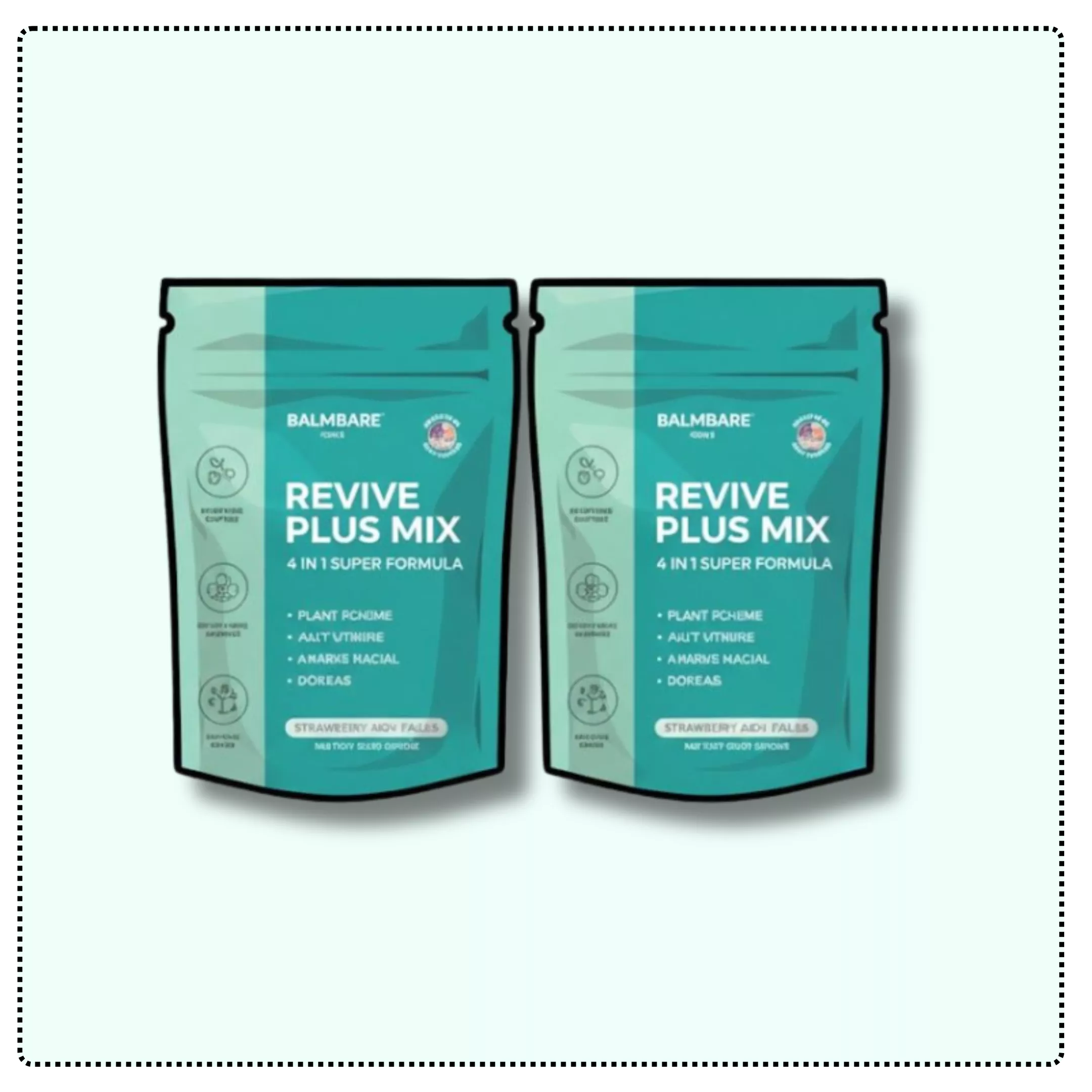Two teal-colored Revive Plus Mix pouches side by side.
