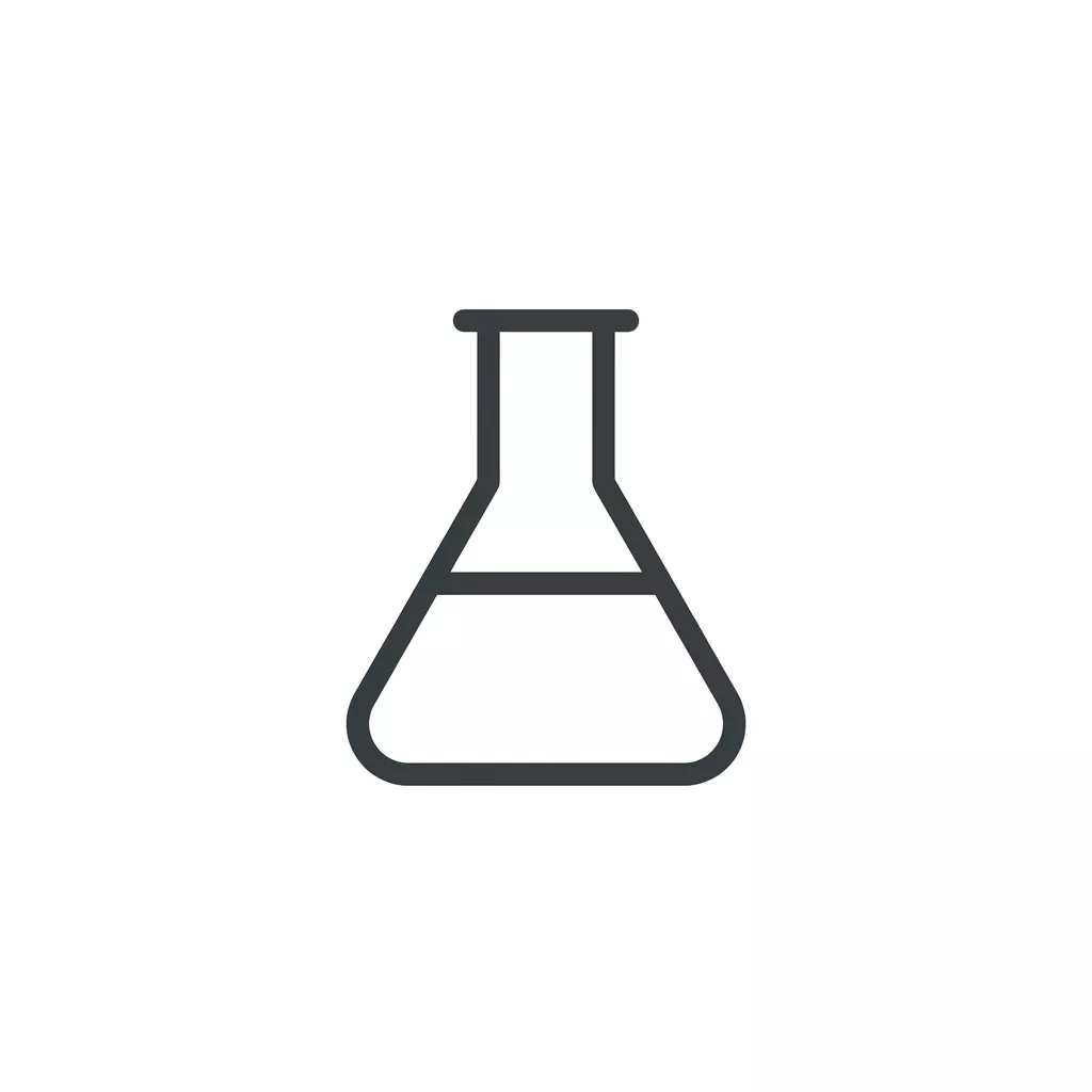 A simple line icon of a scientific flask on a white background.
