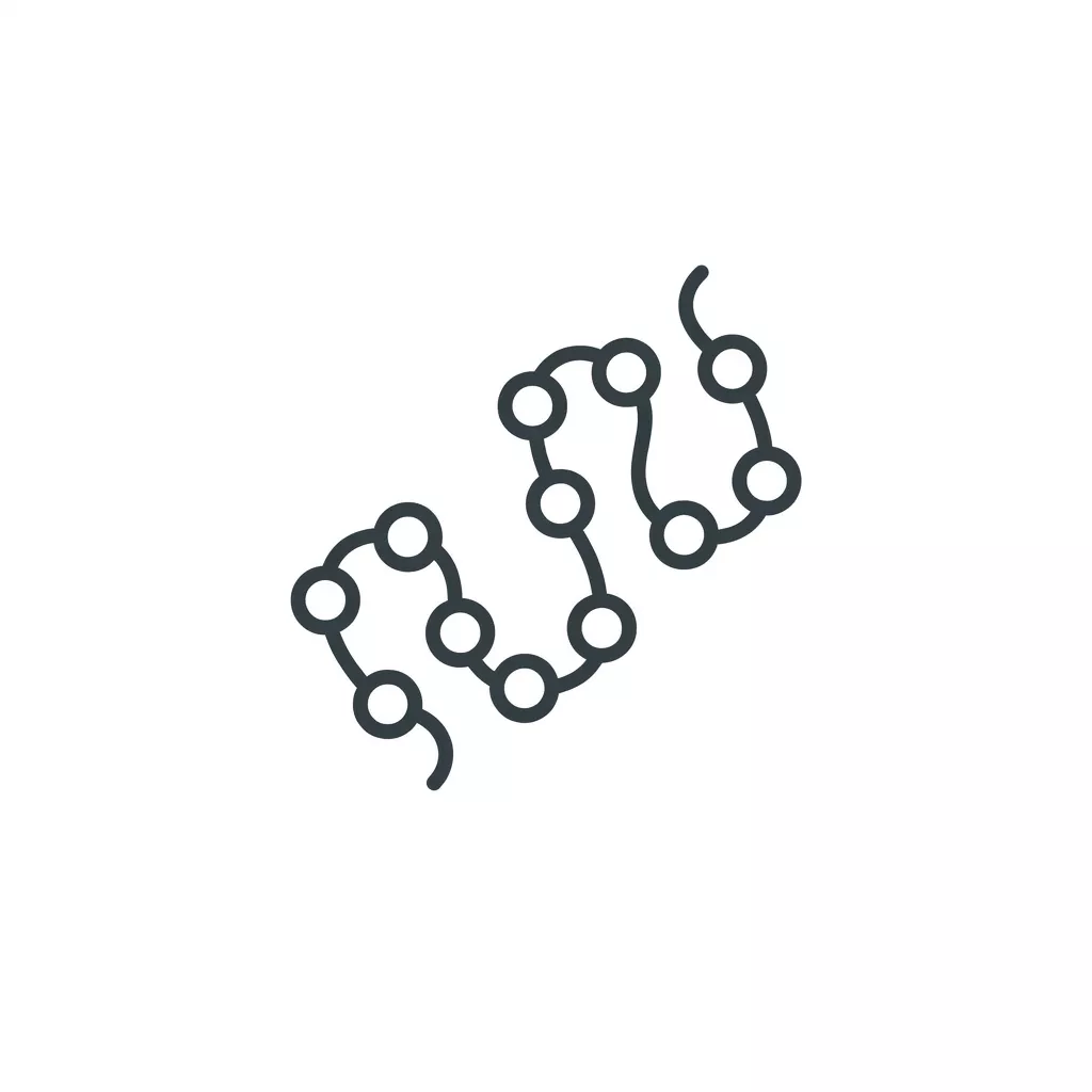 A gray line icon of a meandering chain of connected circles on a white background.