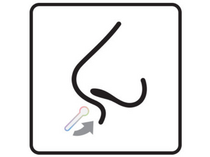 Diagram of a nose with an arrow pointing at it.