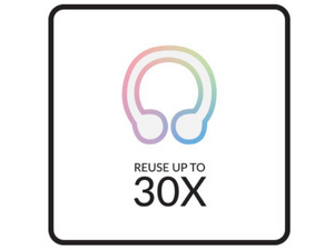 Colorful headphone icon with text 'Reuse up to 30X' below.