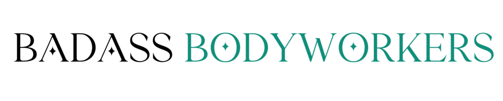 The text 'BADASS BODYWORKERS' with decorative font.