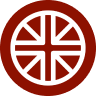 Red circle with a white Union Jack design inside.