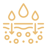 Illustration of water droplets penetrating layers, symbolizing absorption.