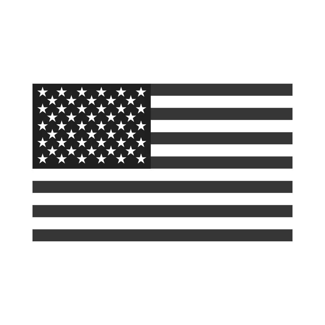 Black and white United States flag with stars and stripes.